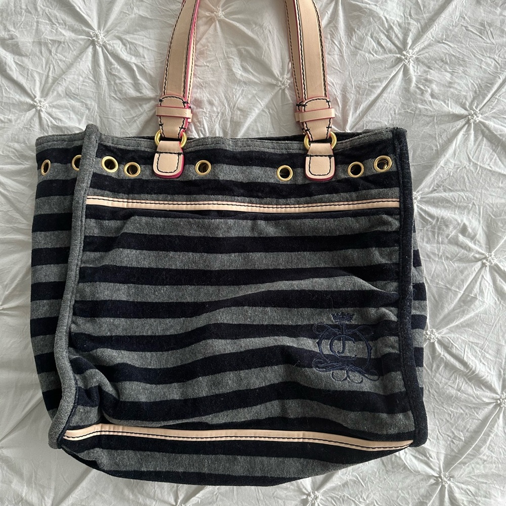 Juicy Couture Striped Tote Bag - Black and Gray